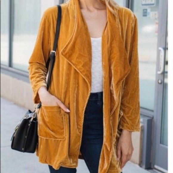 Amaryllis Golden Yellow Shimmery Velvet Cardigan